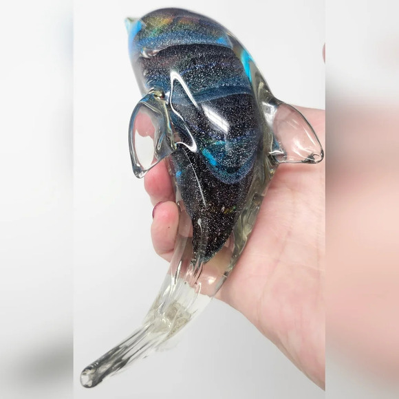 Dolphin Figurine Hand Blown Crystal Glass  Paperweight Multicolor Space  6x3 - Picture 5 of 8